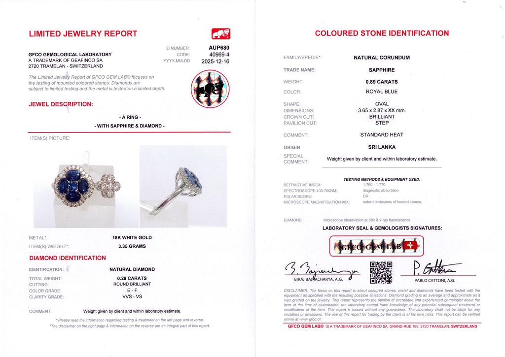Blue Sapphire Clover Toi et Moi Ring with Diamonds, 18K White Gold