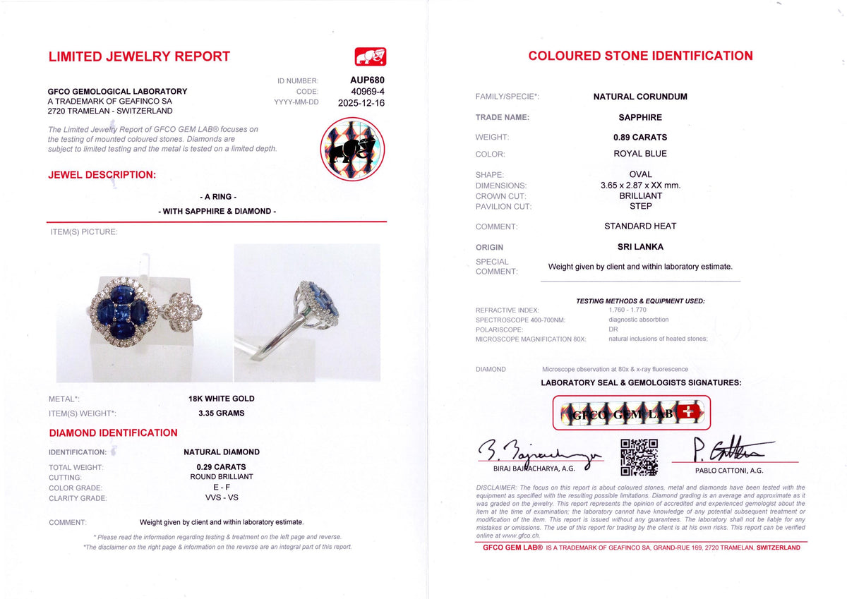 Blue Sapphire Clover Toi et Moi Ring with Diamonds, 18K White Gold