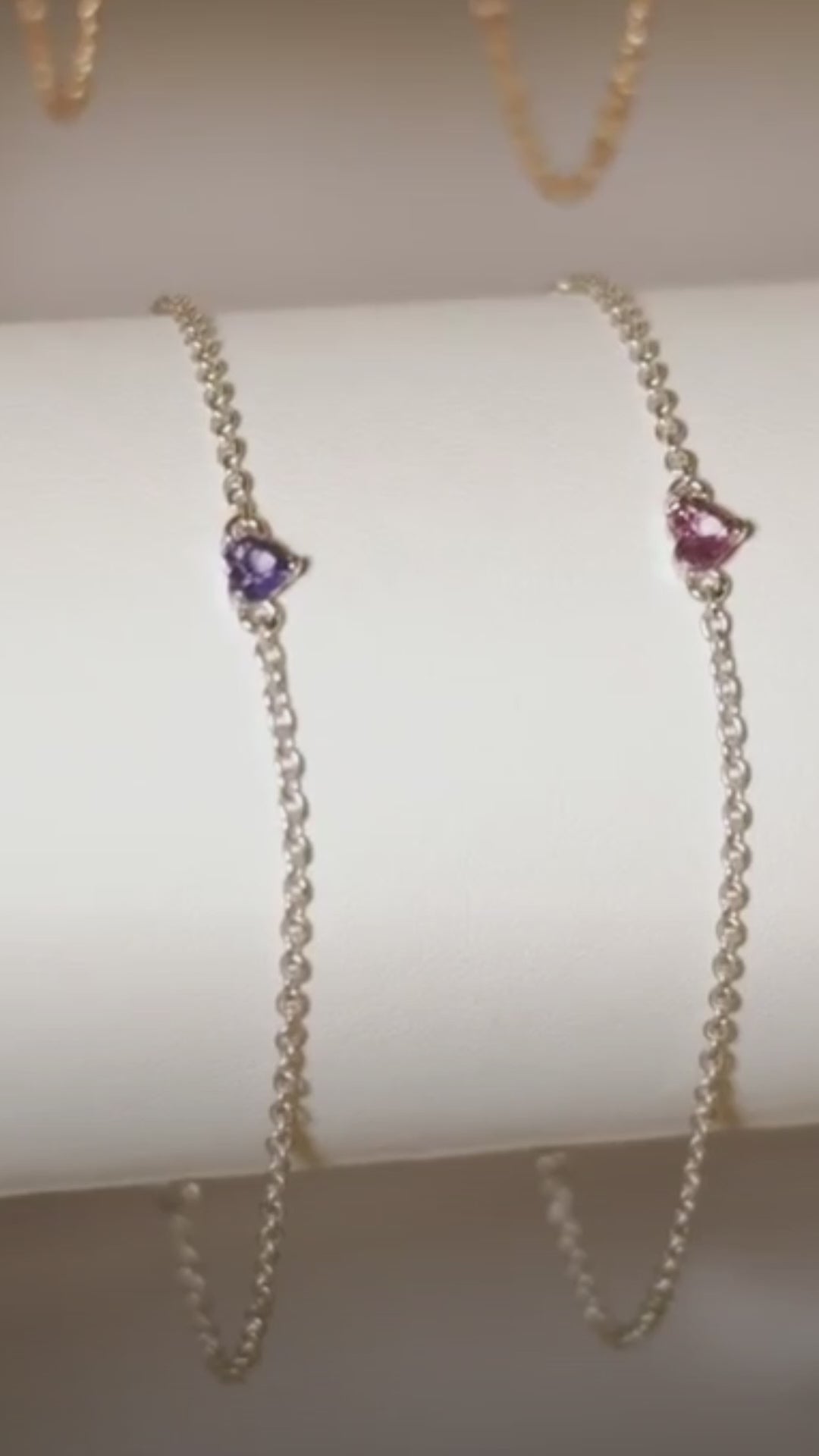 The Heart Drop: natural pink and blue sapphire heart bracelets in 925 sterling silver