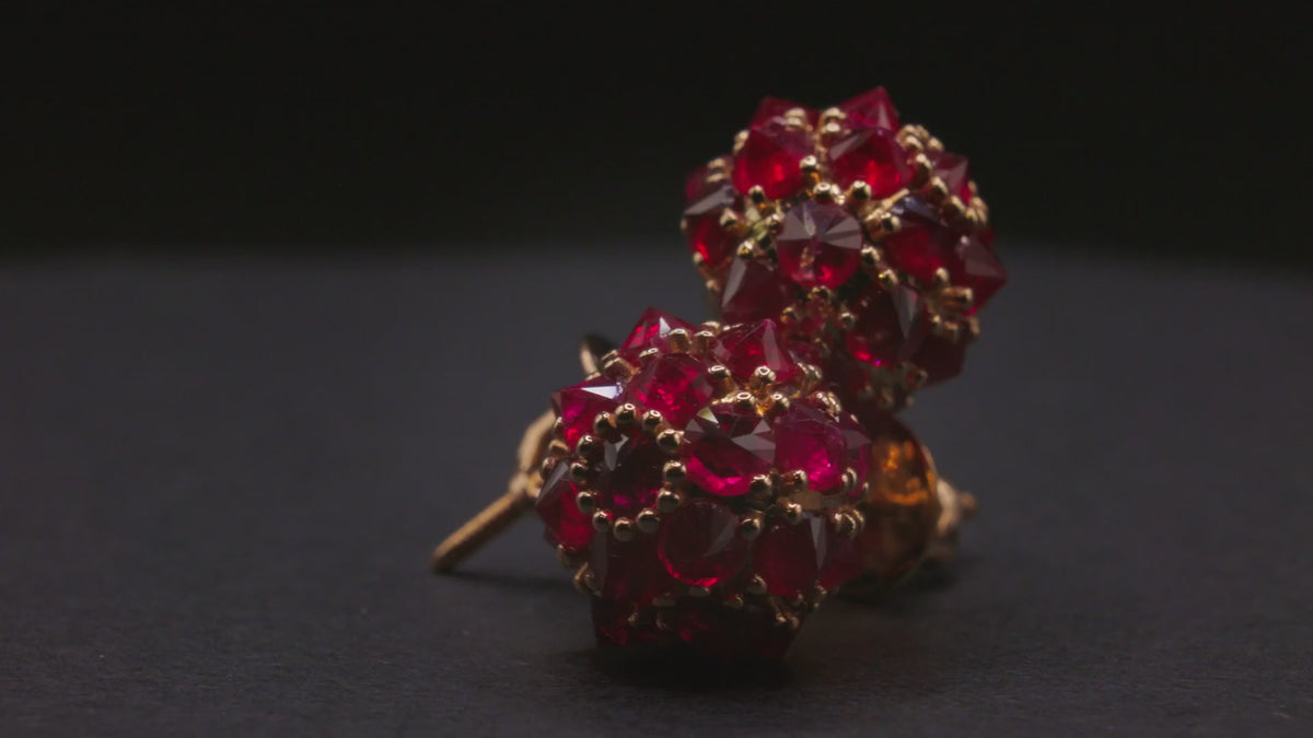 Ruby spike ball stud earrings in 18K gold, view 2