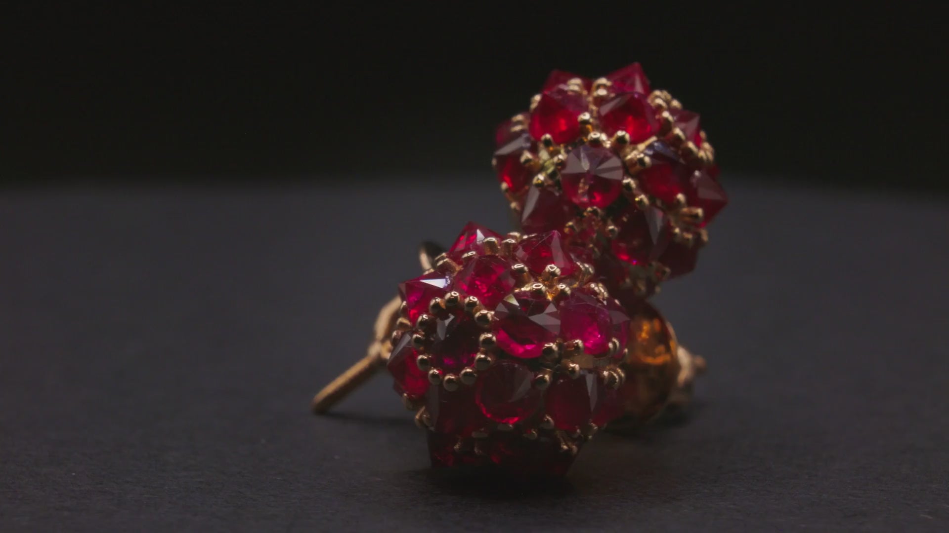 Ruby spike ball stud earrings in 18K gold, view 2