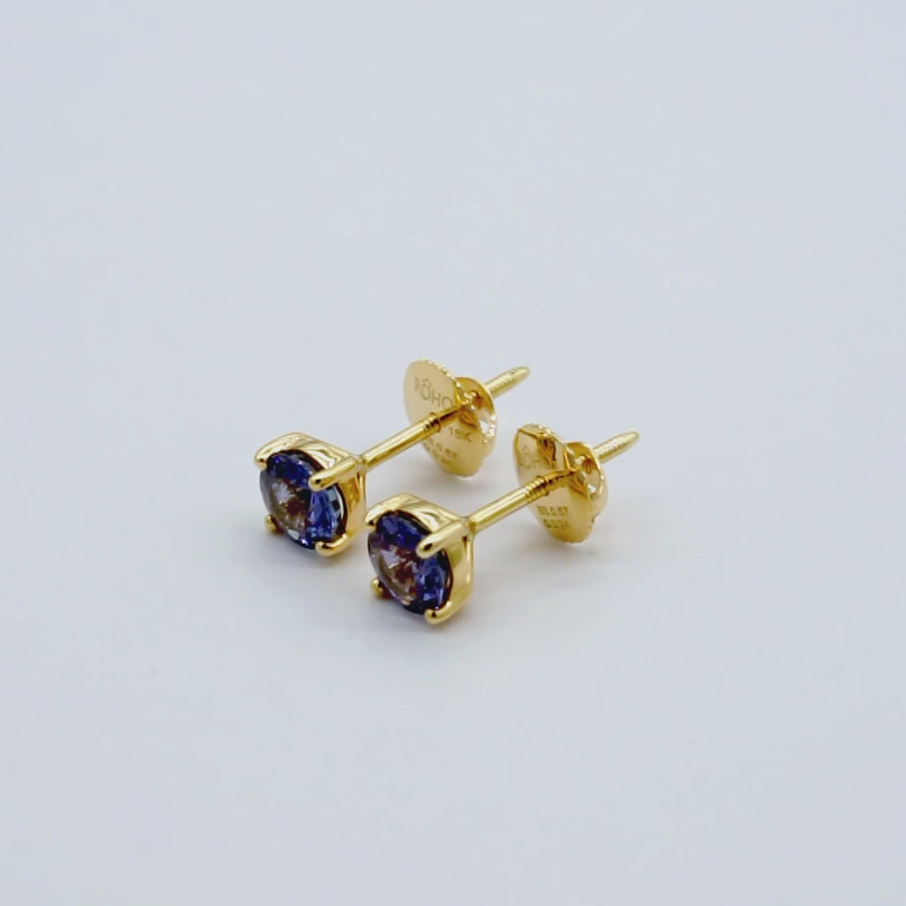 Blue sapphire screw back stud earrings for girls in 18K gold, view 2