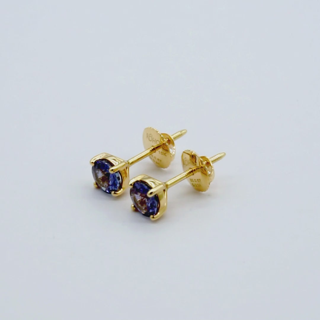 Blue sapphire screw back stud earrings for girls in 18K gold, view 2