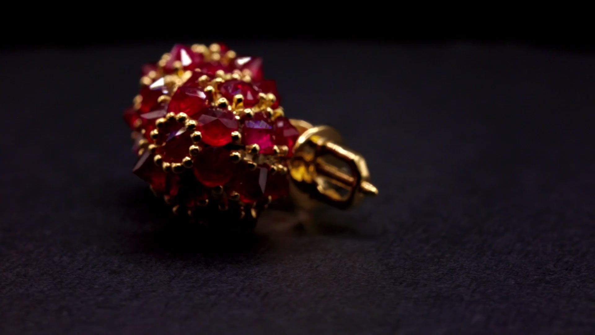 Ruby spike ball stud earrings in 18K gold, view 5