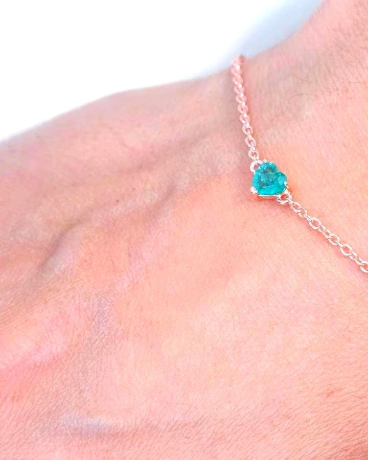 Dainty natural emerald heart bracelet in gold plated 925 sterling silver, a May birthstone gift
