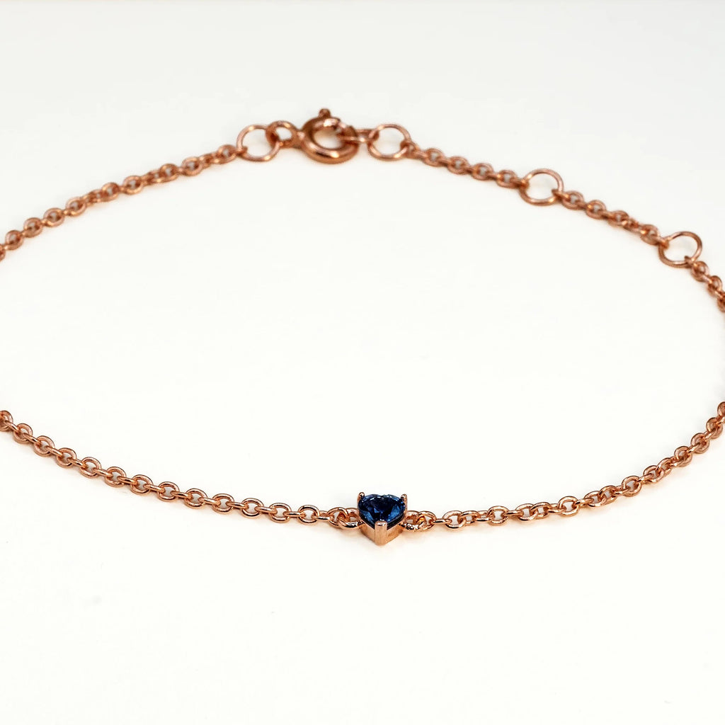 Armband met blauw saffierhart, 925 zilver, roséverguld, close-up